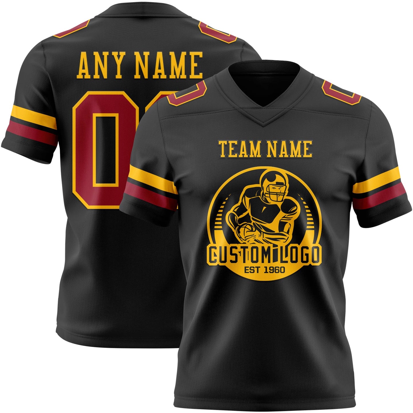Custom Black Cardinal-Gold Authentic Football Jersey view 2