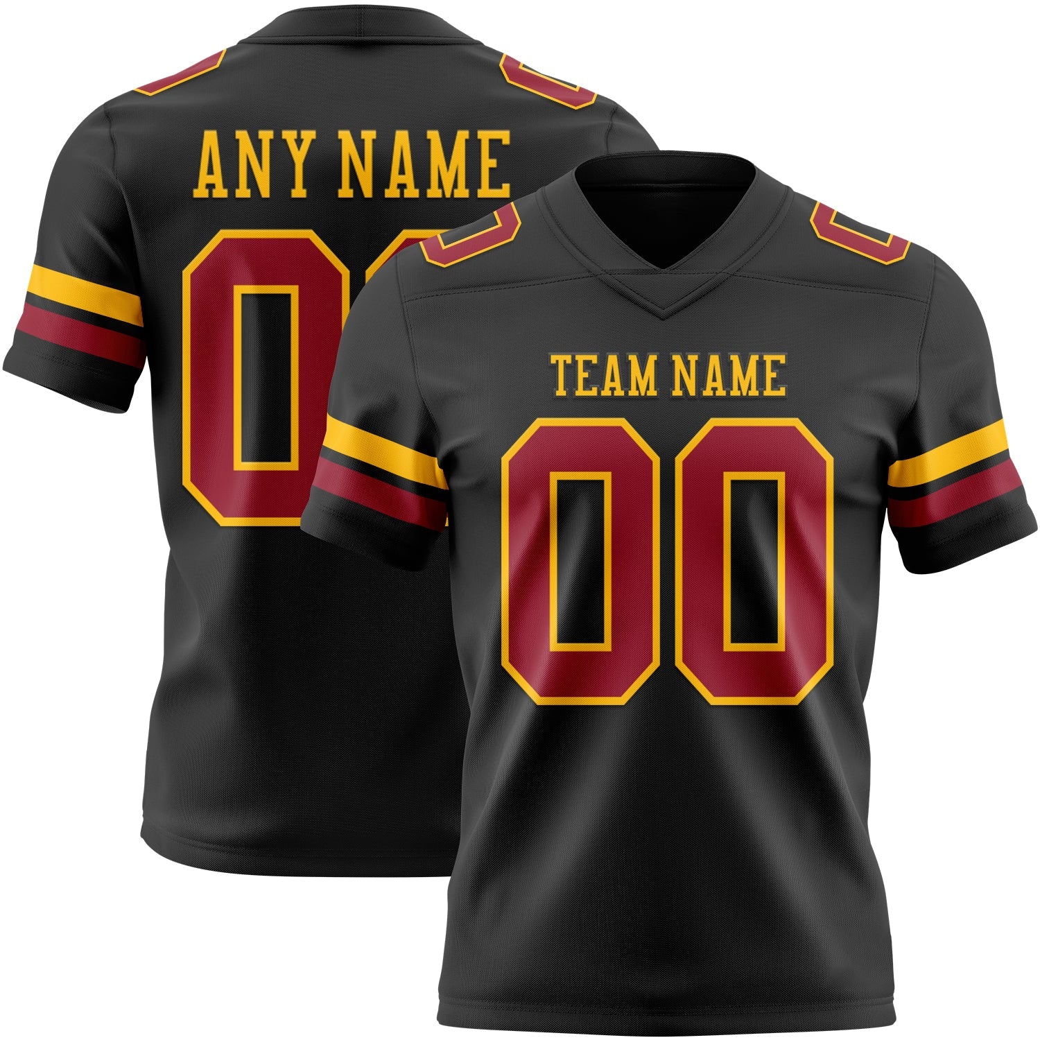 Custom Black Cardinal-Gold Authentic Football Jersey - Main View