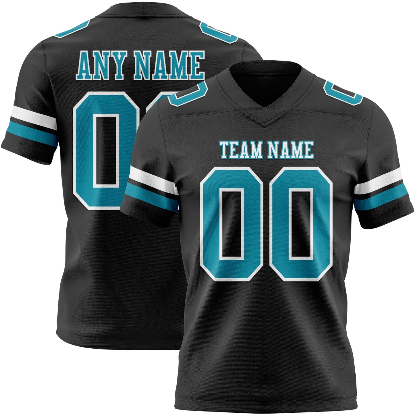 Custom Black Teal-White Authentic Football Jersey - Main View