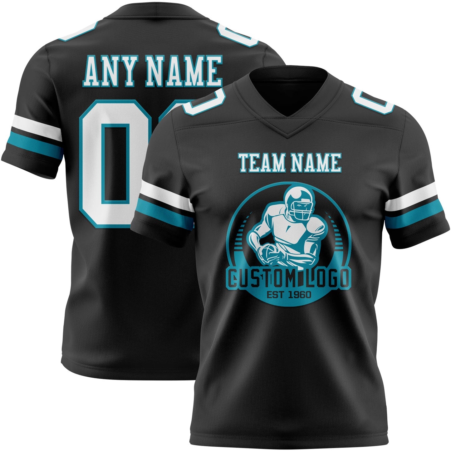 Custom Black White-Teal Authentic Football Jersey view 2