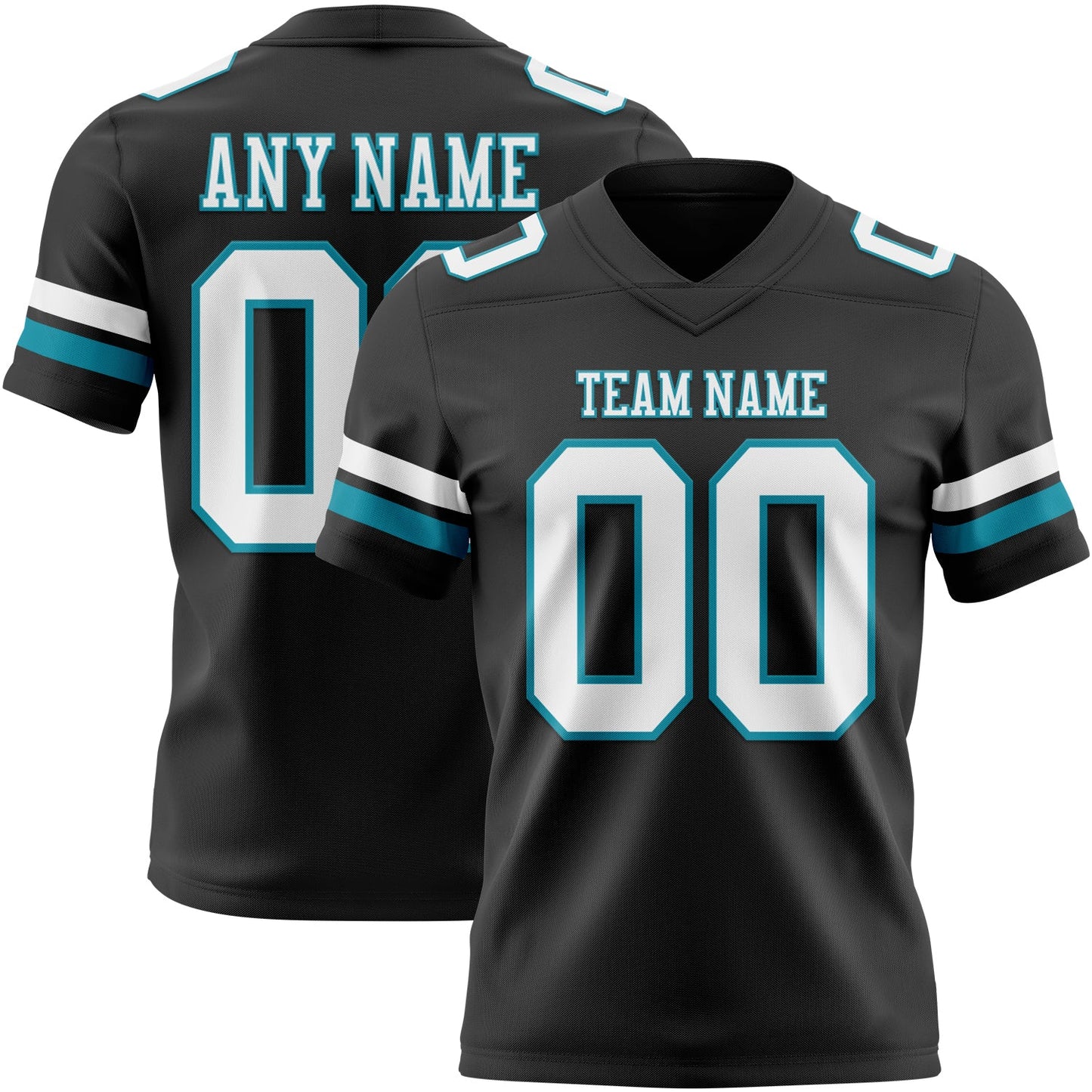 Custom Black White-Teal Authentic Football Jersey - Main View