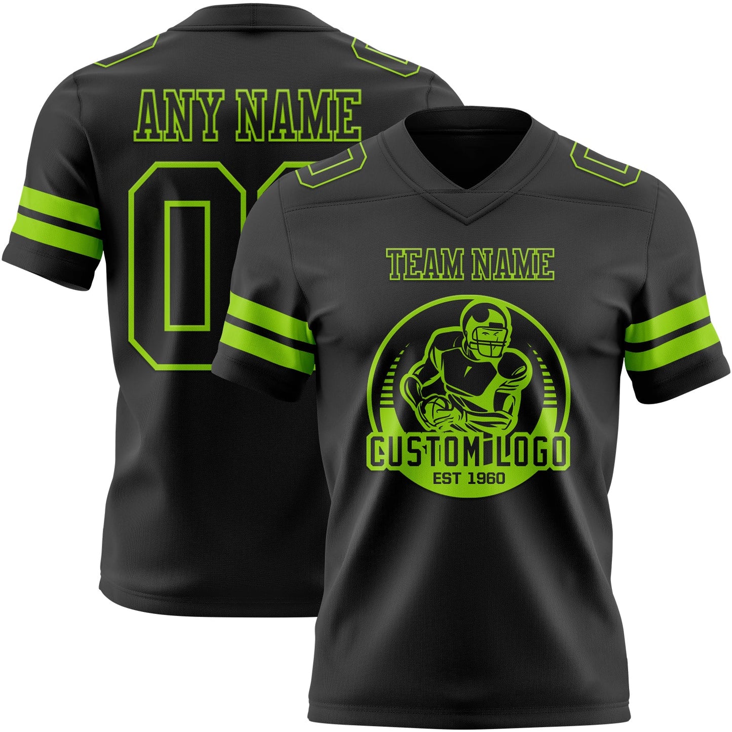 Custom Black Neon Green Authentic Football Jersey view 2