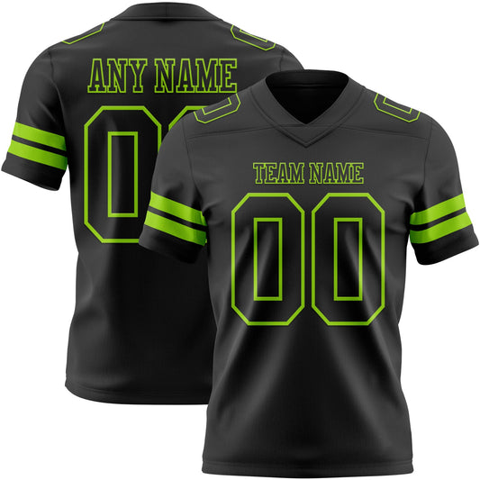 Custom Black Neon Green Authentic Football Jersey - Main View