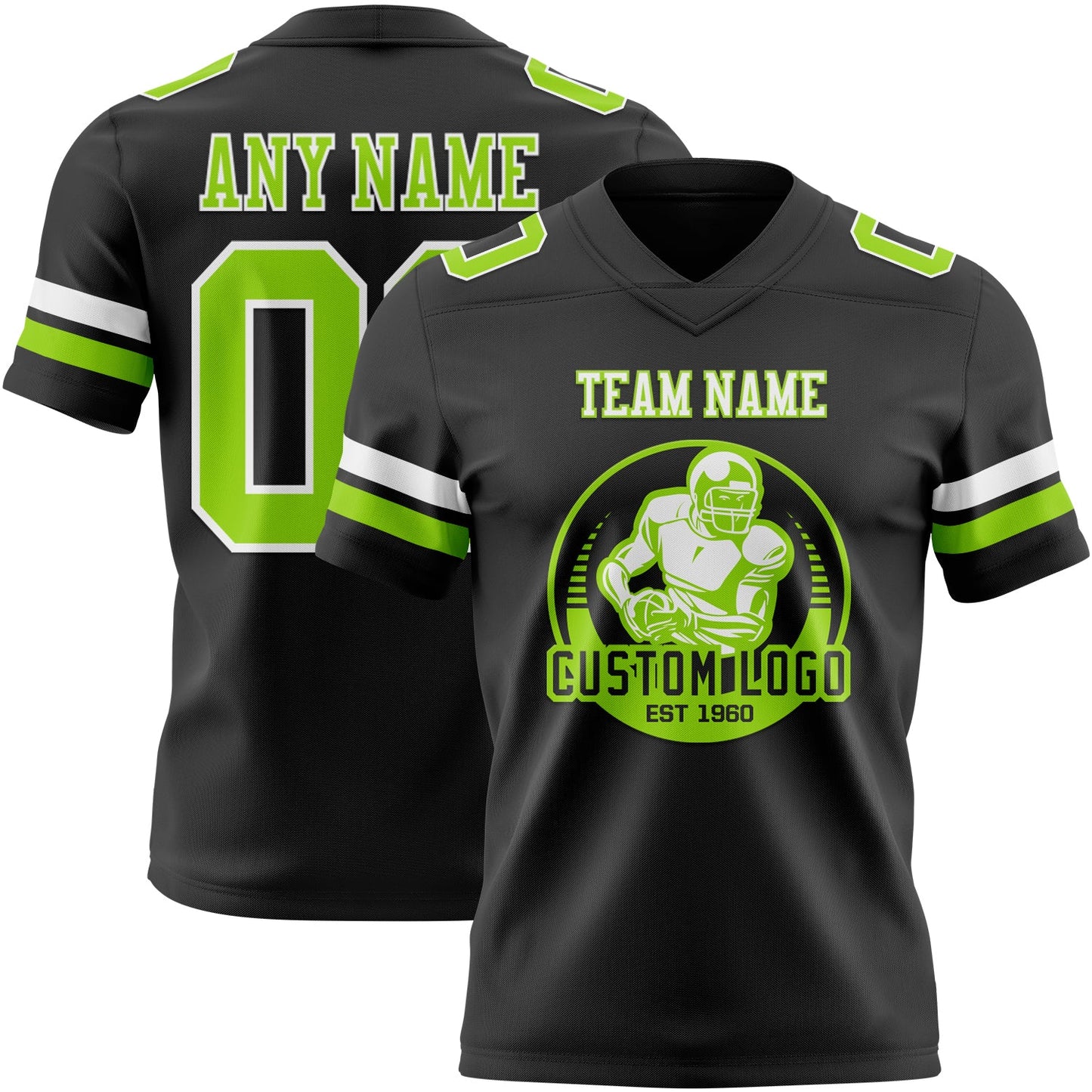 Custom Black Neon Green-White Authentic Football Jersey view 2