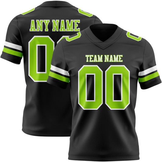 Custom Black Neon Green-White Authentic Football Jersey - Main View
