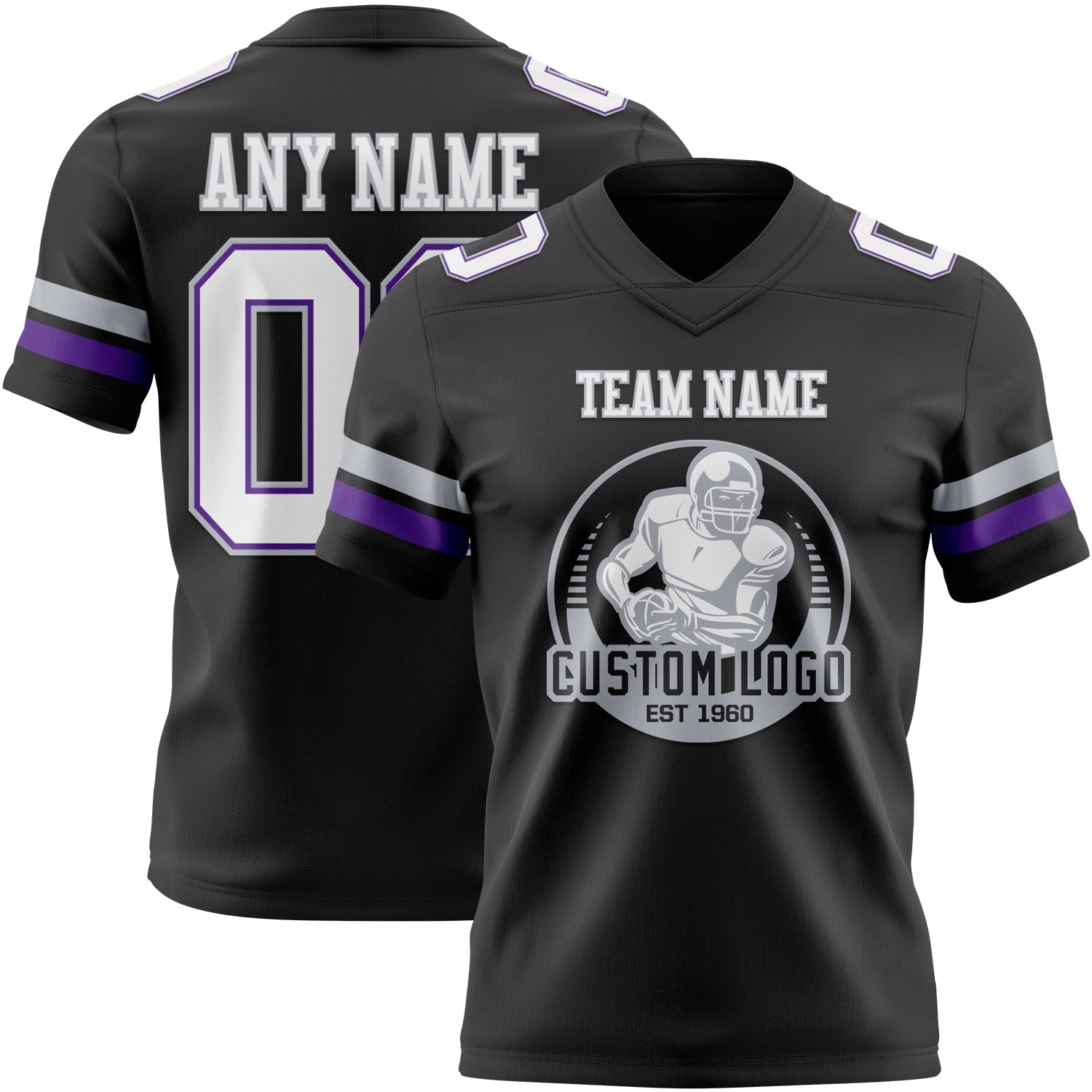 Custom Black White Purple-Gray Authentic Football Jersey view 2