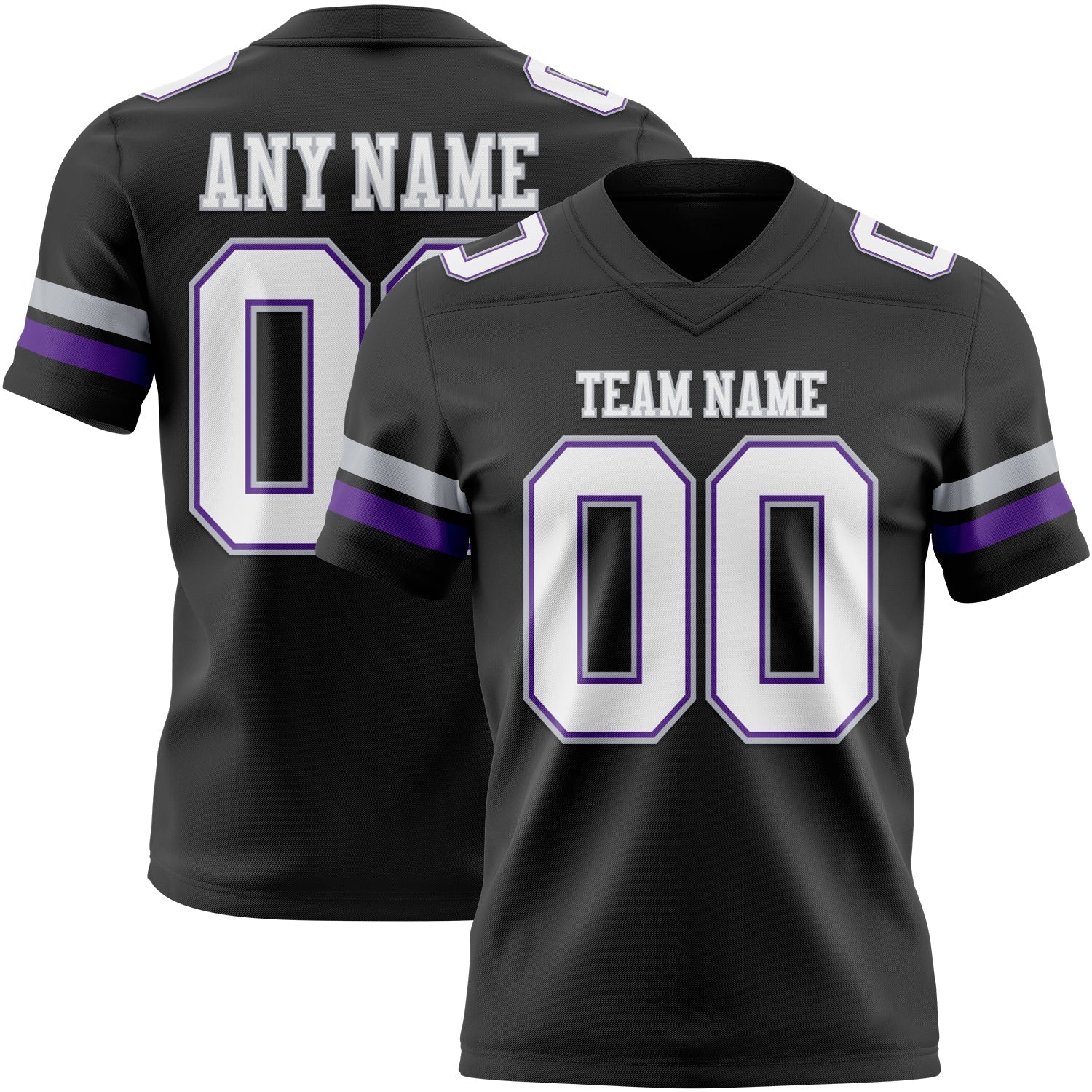 Custom Black White Purple-Gray Authentic Football Jersey - Main View