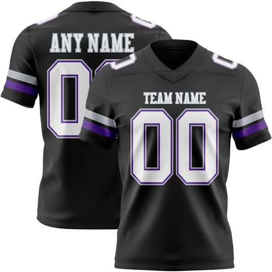 Custom Black White Purple-Gray Authentic Football Jersey - Main View