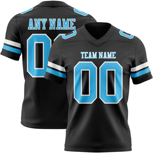 Custom Black Sky Blue-White Authentic Football Jersey - Main View