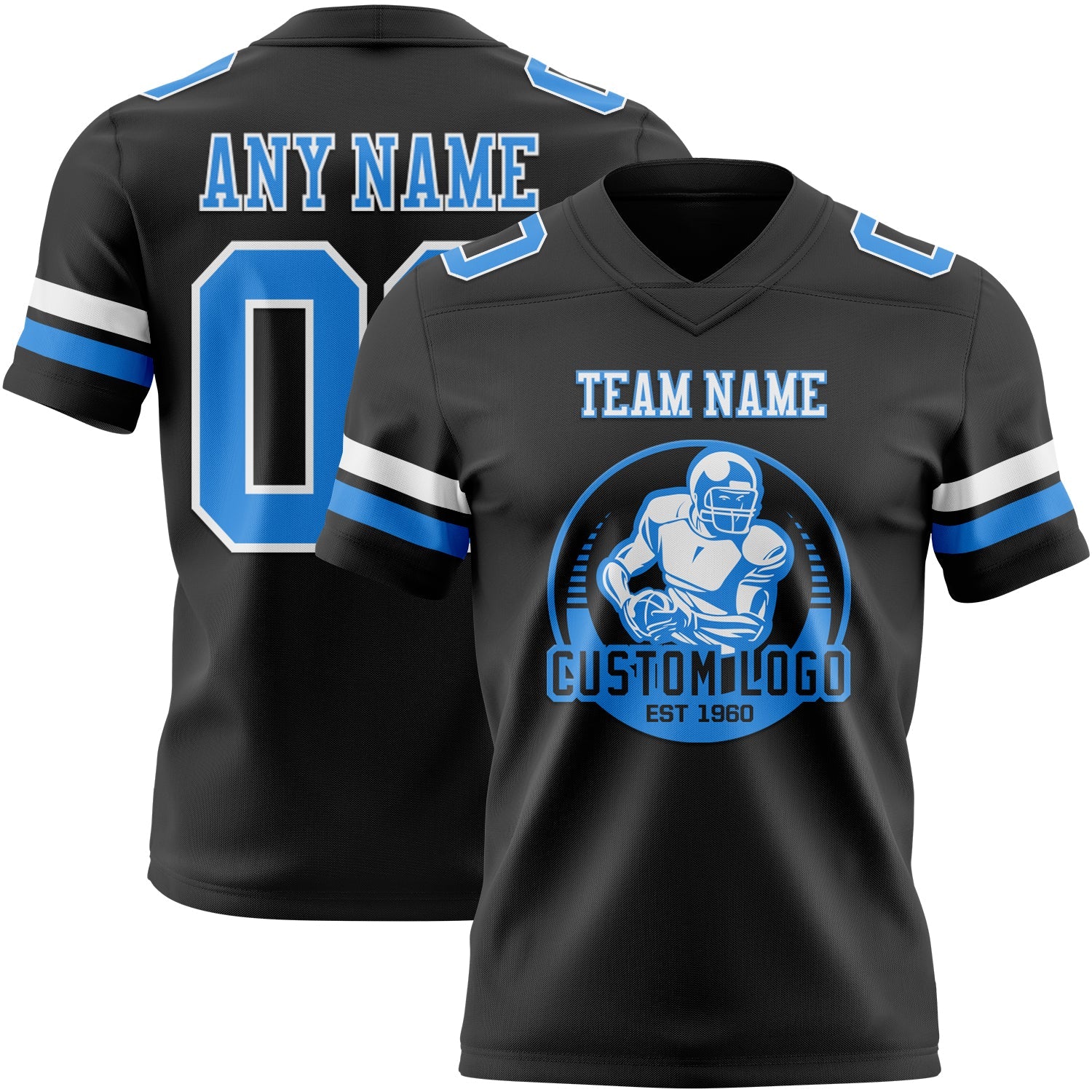 Custom Black Powder Blue-White Authentic Football Jersey view 2