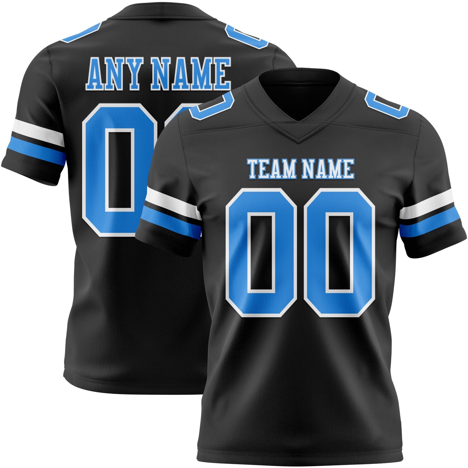 Custom Black Powder Blue-White Authentic Football Jersey - Main View