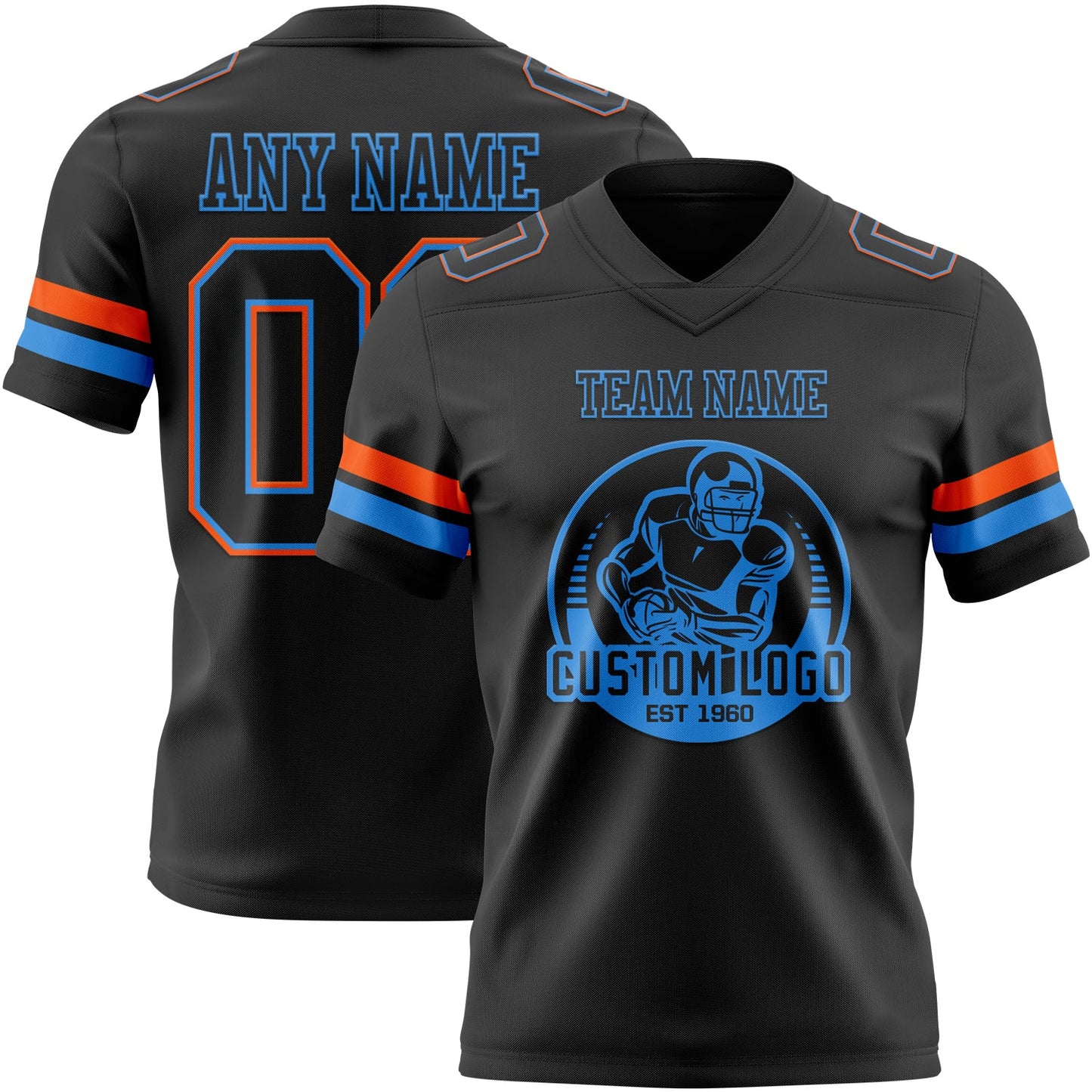 Custom Black Powder Blue-Orange Authentic Football Jersey view 2