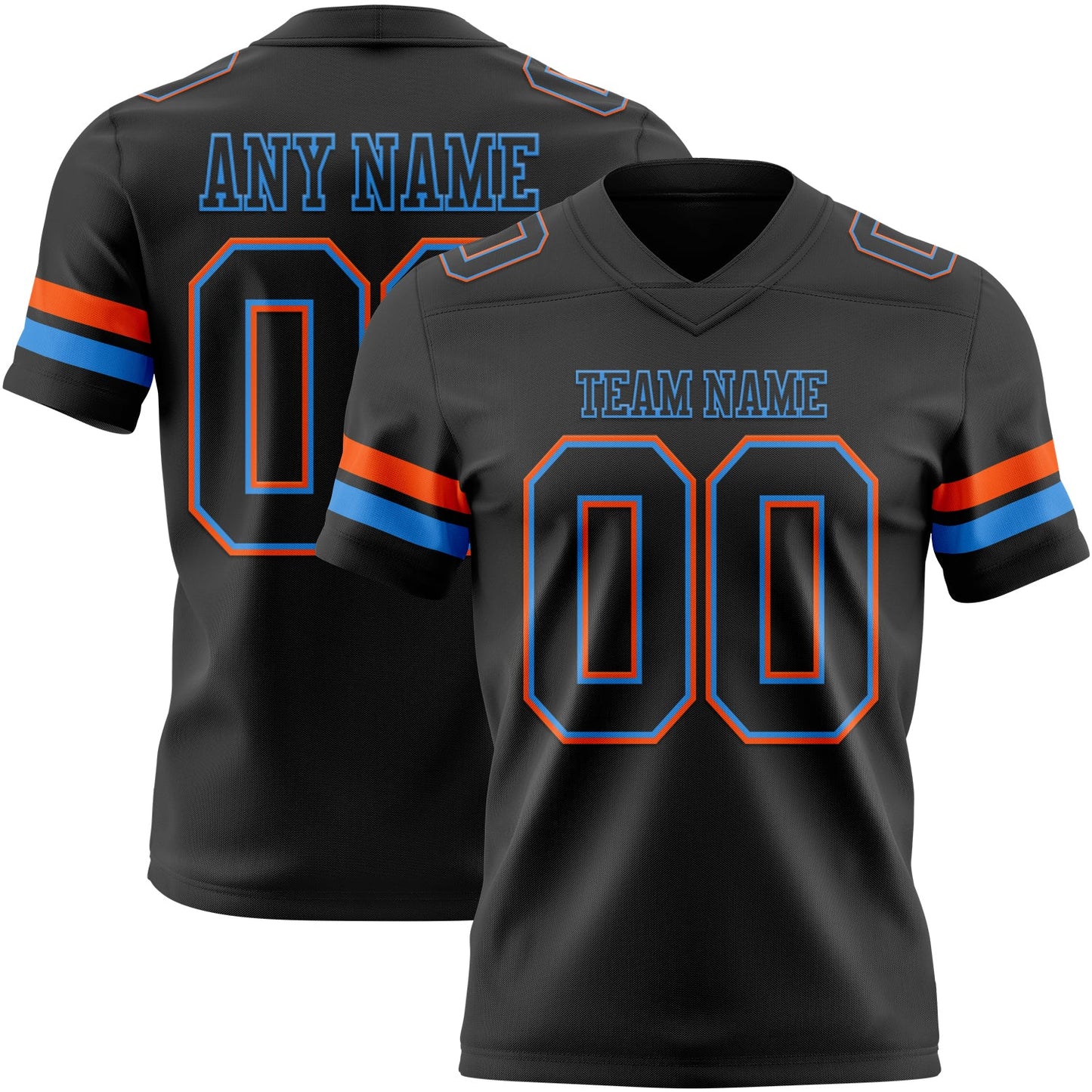 Custom Black Powder Blue-Orange Authentic Football Jersey - Main View