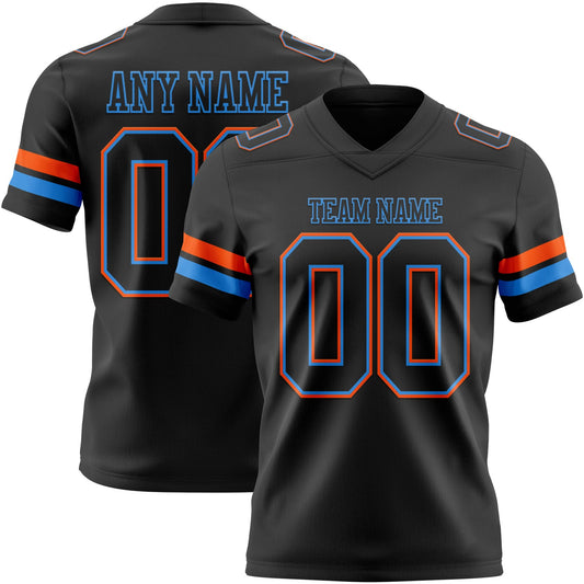 Custom Black Powder Blue-Orange Authentic Football Jersey - Main View