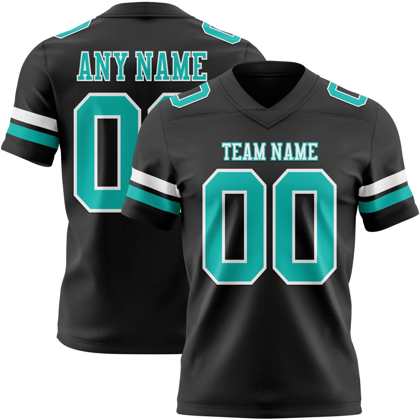 Custom Black Aqua-White Authentic Football Jersey - Main View