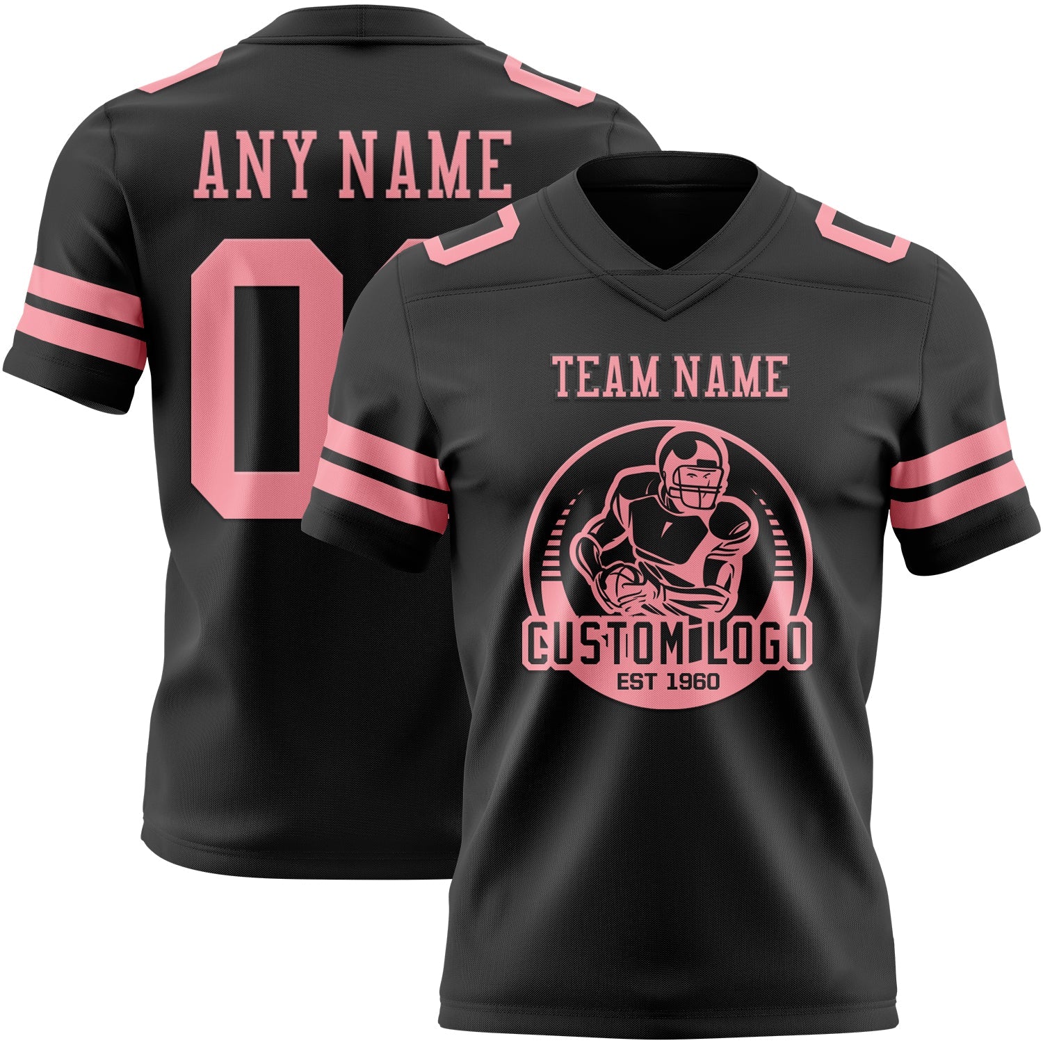 Custom Black Medium Pink Authentic Football Jersey view 2