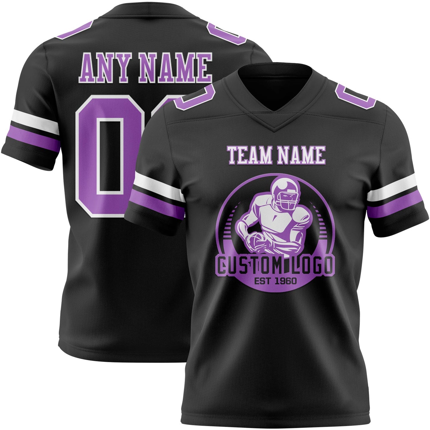 Custom Black Medium Purple-White Authentic Football Jersey view 2