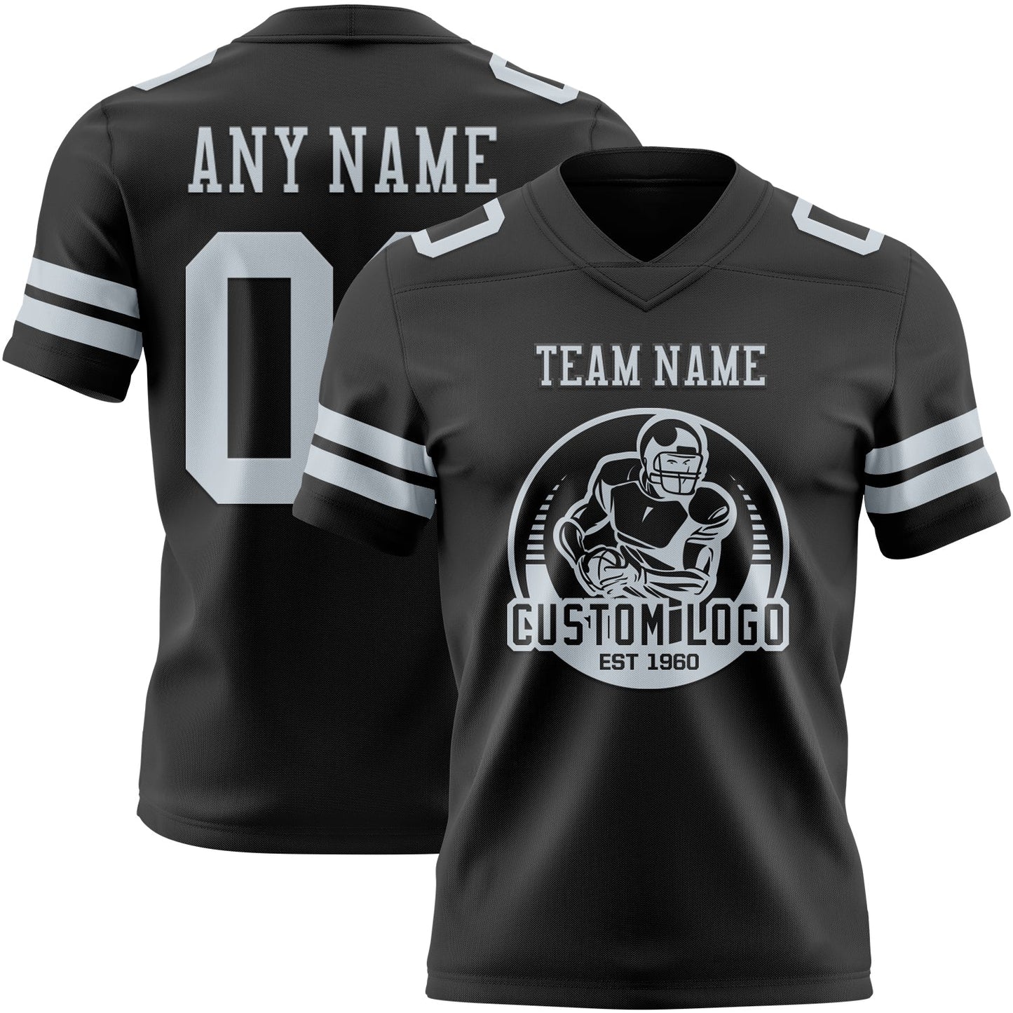 Custom Black Silver Authentic Football Jersey view 2