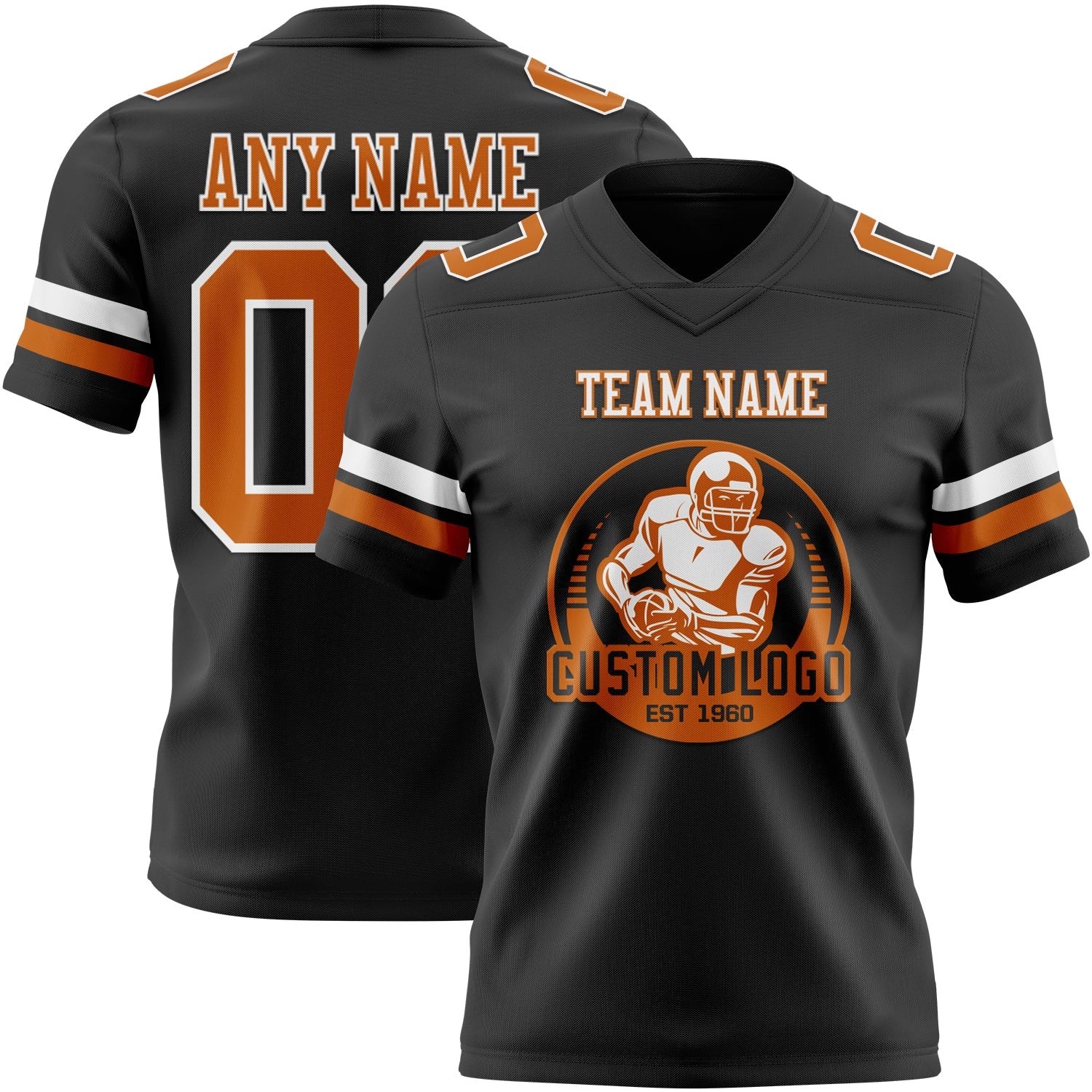 Custom Black Texas Orange-White Authentic Football Jersey view 2