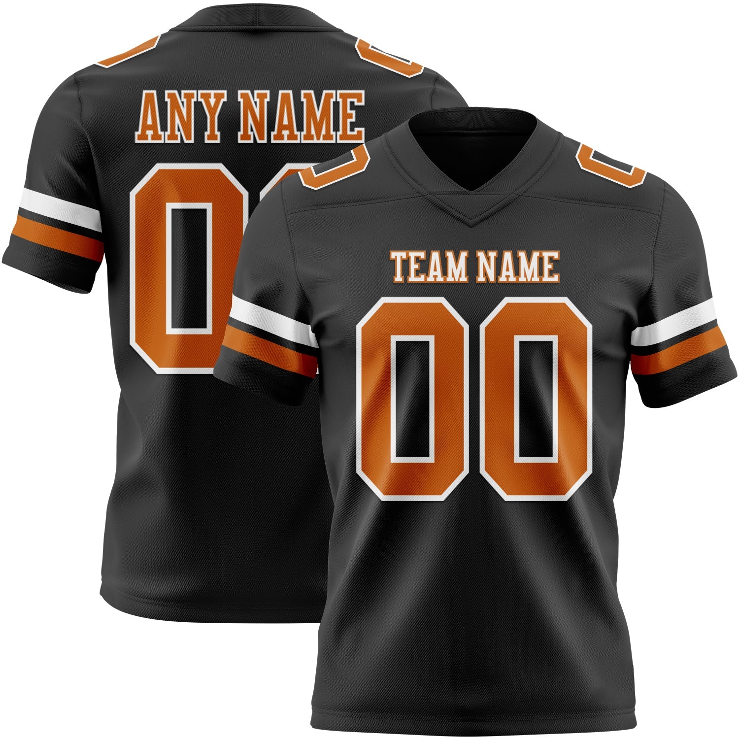 Custom Black Texas Orange-White Authentic Football Jersey - Main View