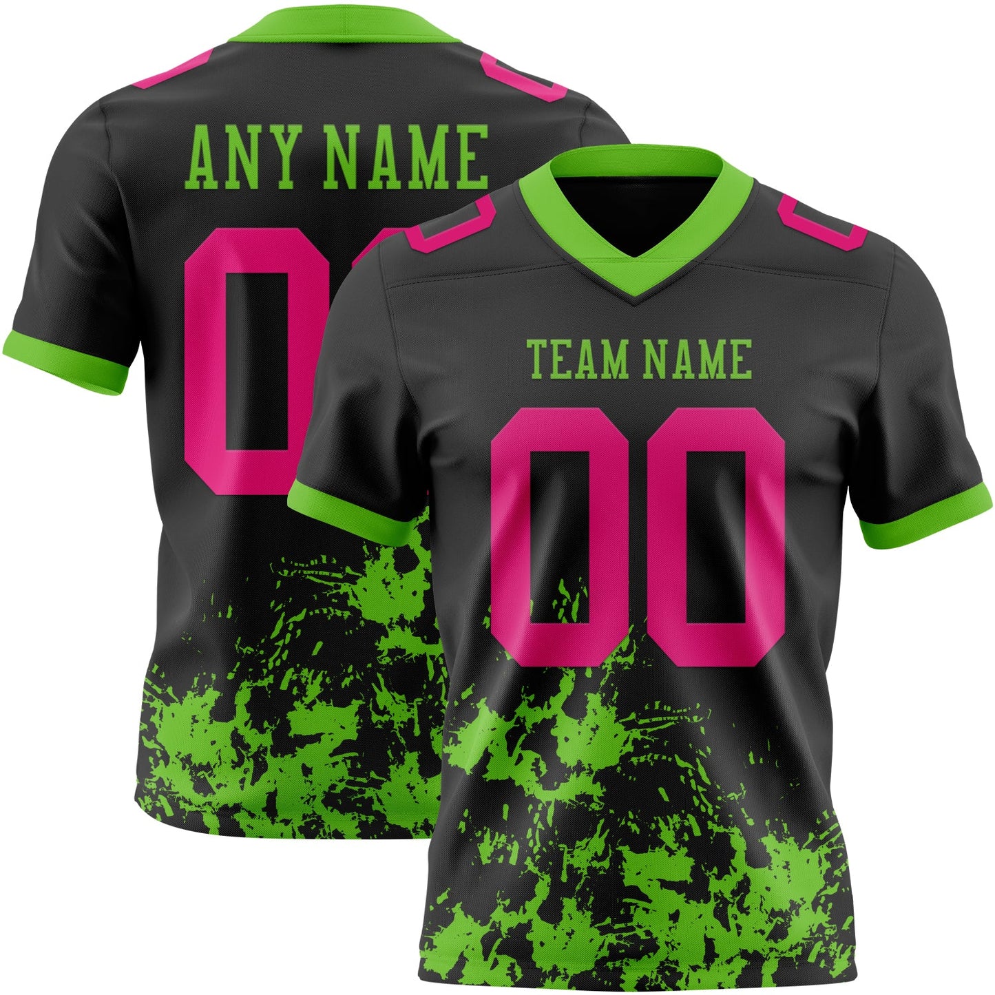 Custom Black Hot Pink-Aurora Green 3D Pattern Splash Authentic Football Jersey - Main View