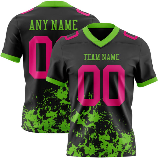 Custom Black Hot Pink-Aurora Green 3D Pattern Splash Authentic Football Jersey - Main View