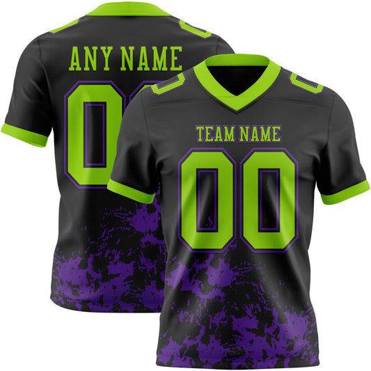 Custom Black Neon Green-Purple 3D Pattern Splash Authentic Football Jersey - Main View