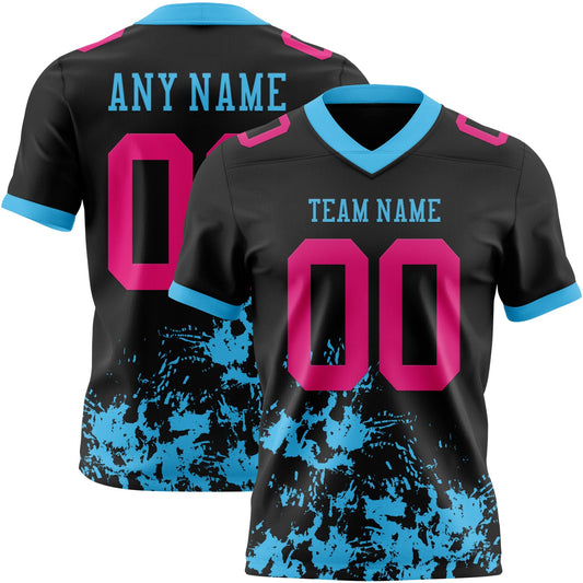Custom Black Hot Pink-Sky Blue 3D Pattern Splash Authentic Football Jersey - Main View