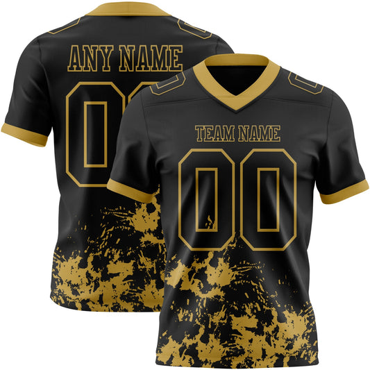 Custom Black Old Gold 3D Pattern Splash Authentic Football Jersey - Main View