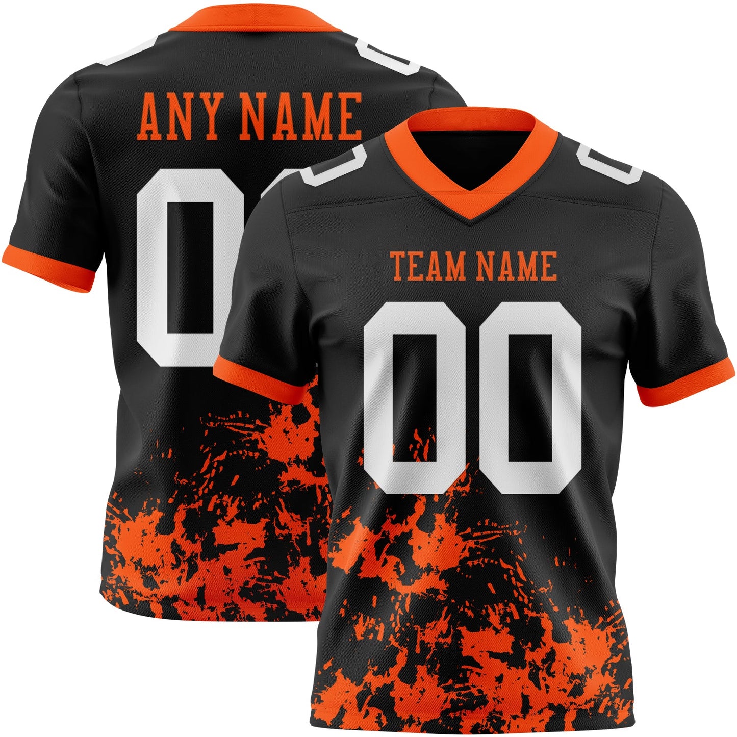 Custom Black White-Orange 3D Pattern Splash Authentic Football Jersey - Main View
