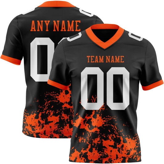Custom Black White-Orange 3D Pattern Splash Authentic Football Jersey - Main View