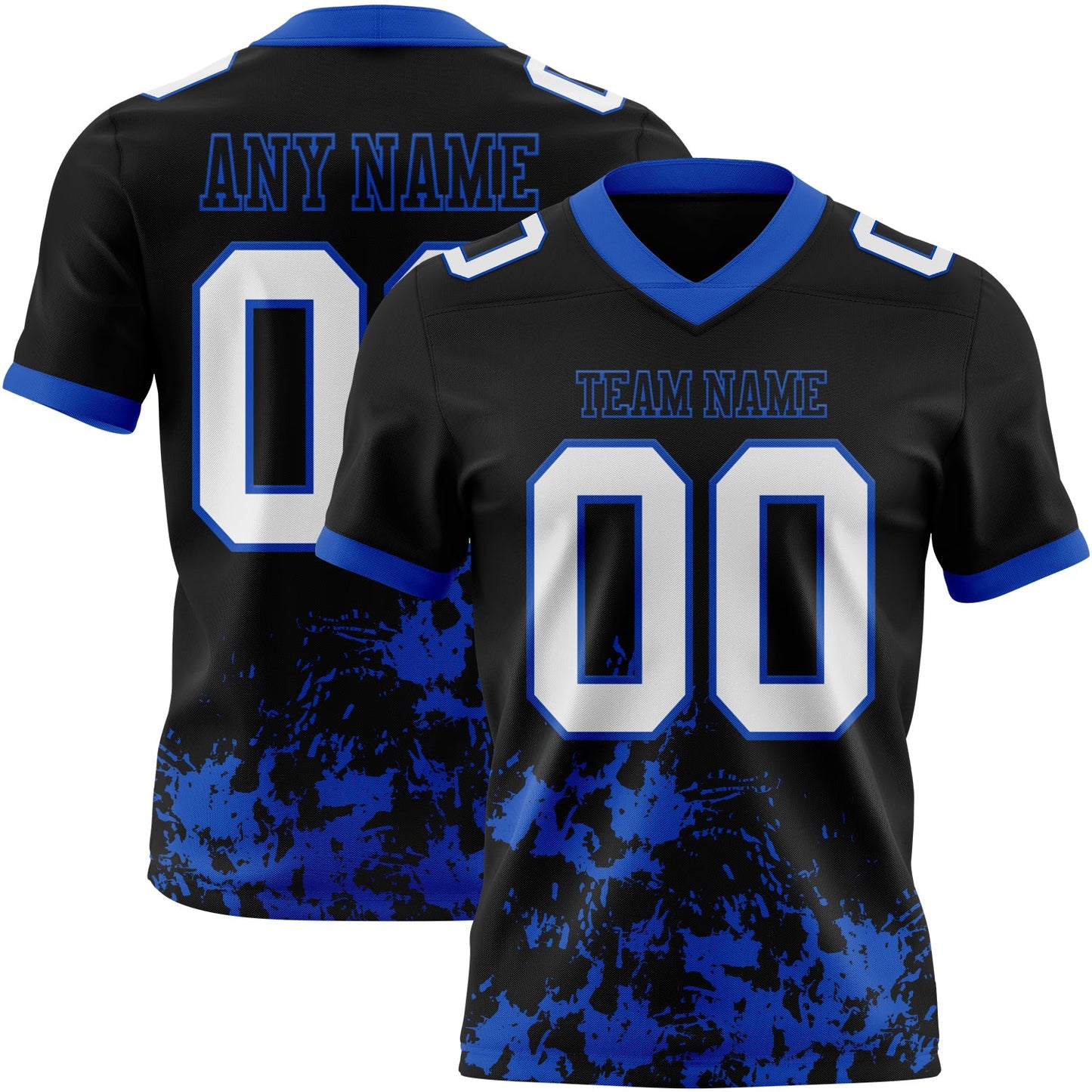 Custom Black White-Thunder Blue 3D Pattern Splash Authentic Football Jersey - Main View