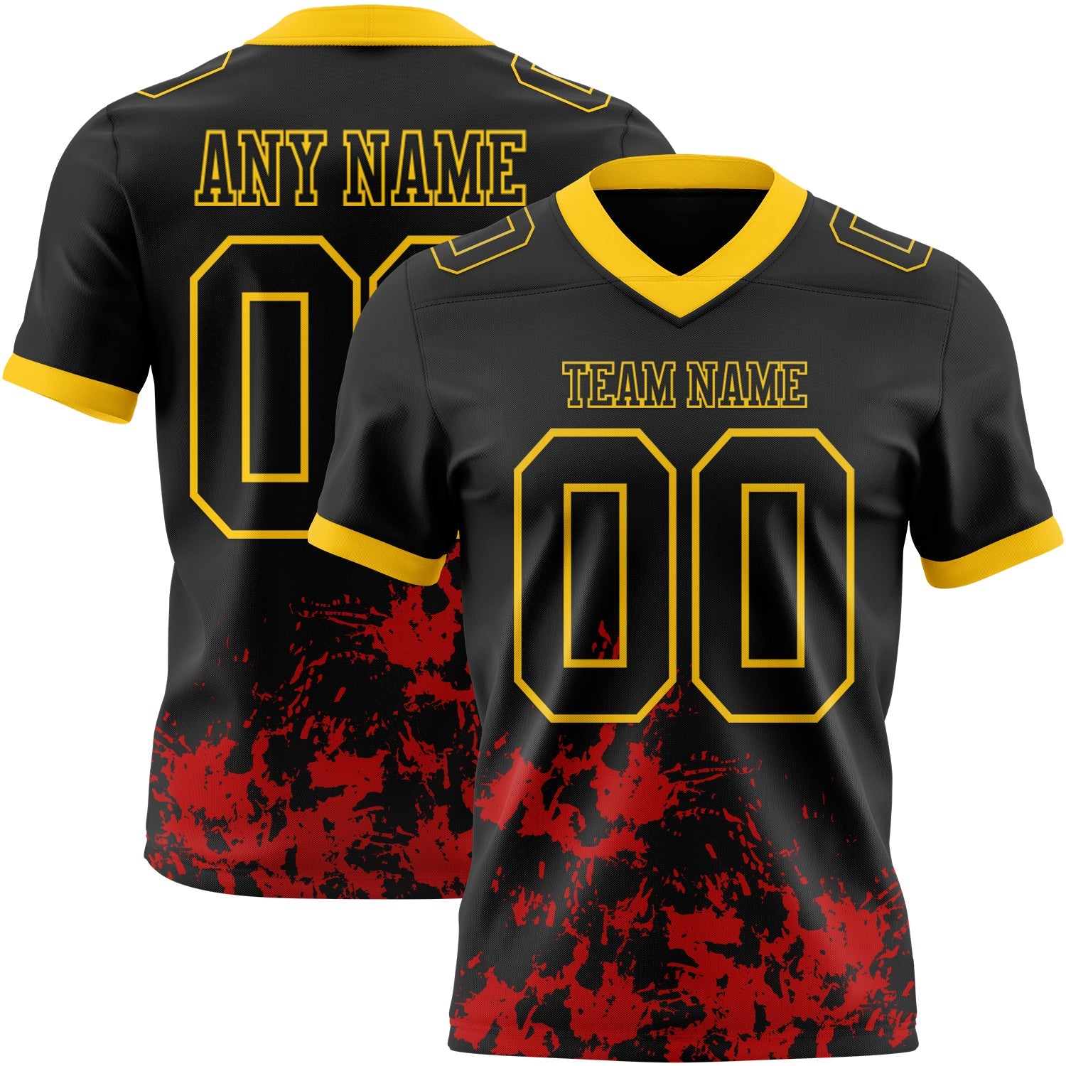 Custom Black Red-Yellow 3D Pattern Splash Authentic Football Jersey - Main View