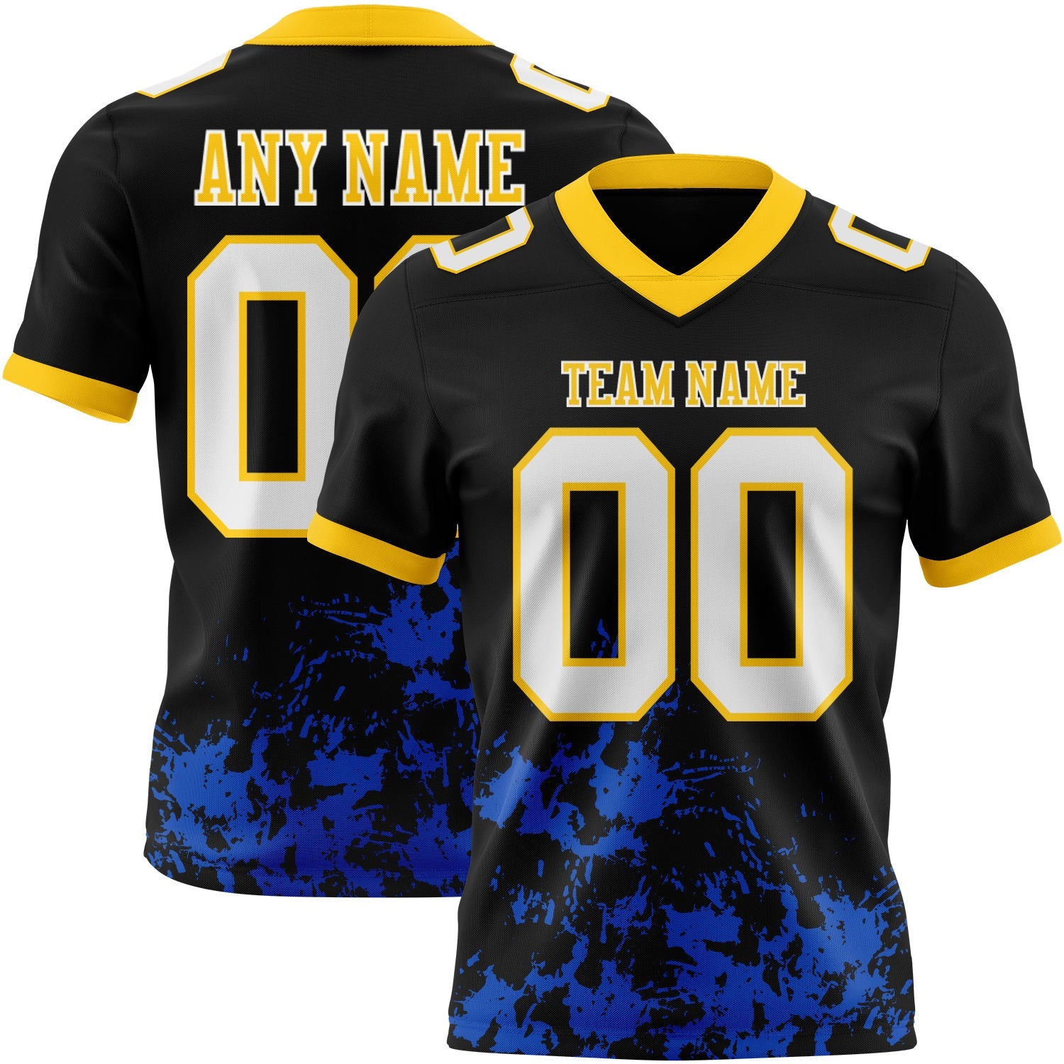 Custom Black White Thunder Blue-Yellow 3D Pattern Splash Authentic Football Jersey - Main View