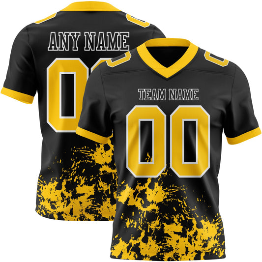 Custom Black Yellow-White 3D Pattern Splash Authentic Football Jersey - Main View