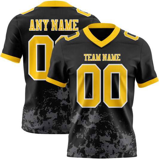 Custom Black Yellow Steel Gray-White 3D Pattern Splash Authentic Football Jersey - Main View