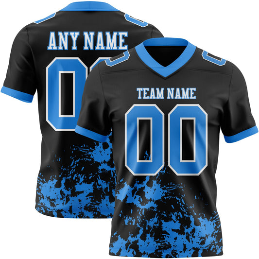 Custom Black Powder Blue-White 3D Pattern Splash Authentic Football Jersey - Main View