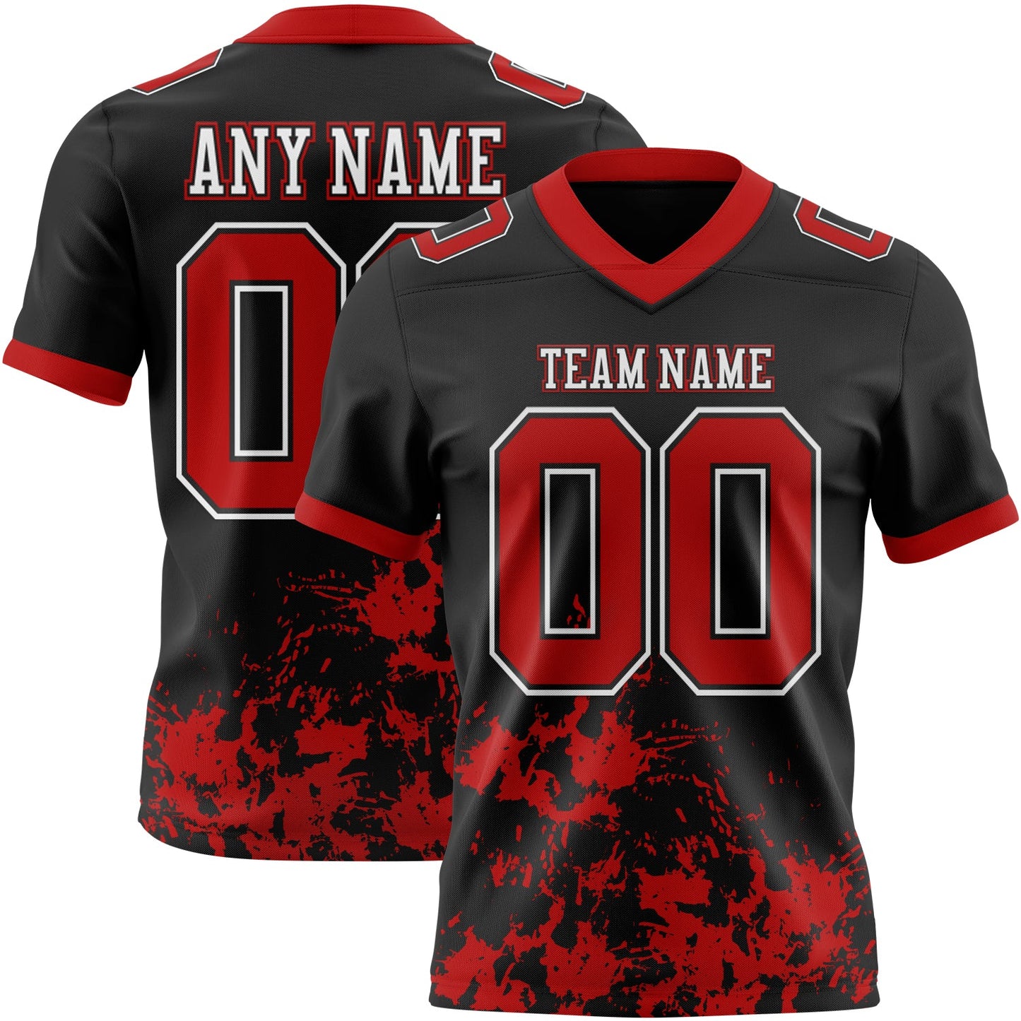 Custom Black Red-White 3D Pattern Splash Authentic Football Jersey - Main View
