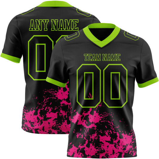 Custom Black Hot Pink-Neon Green 3D Pattern Splash Authentic Football Jersey - Main View