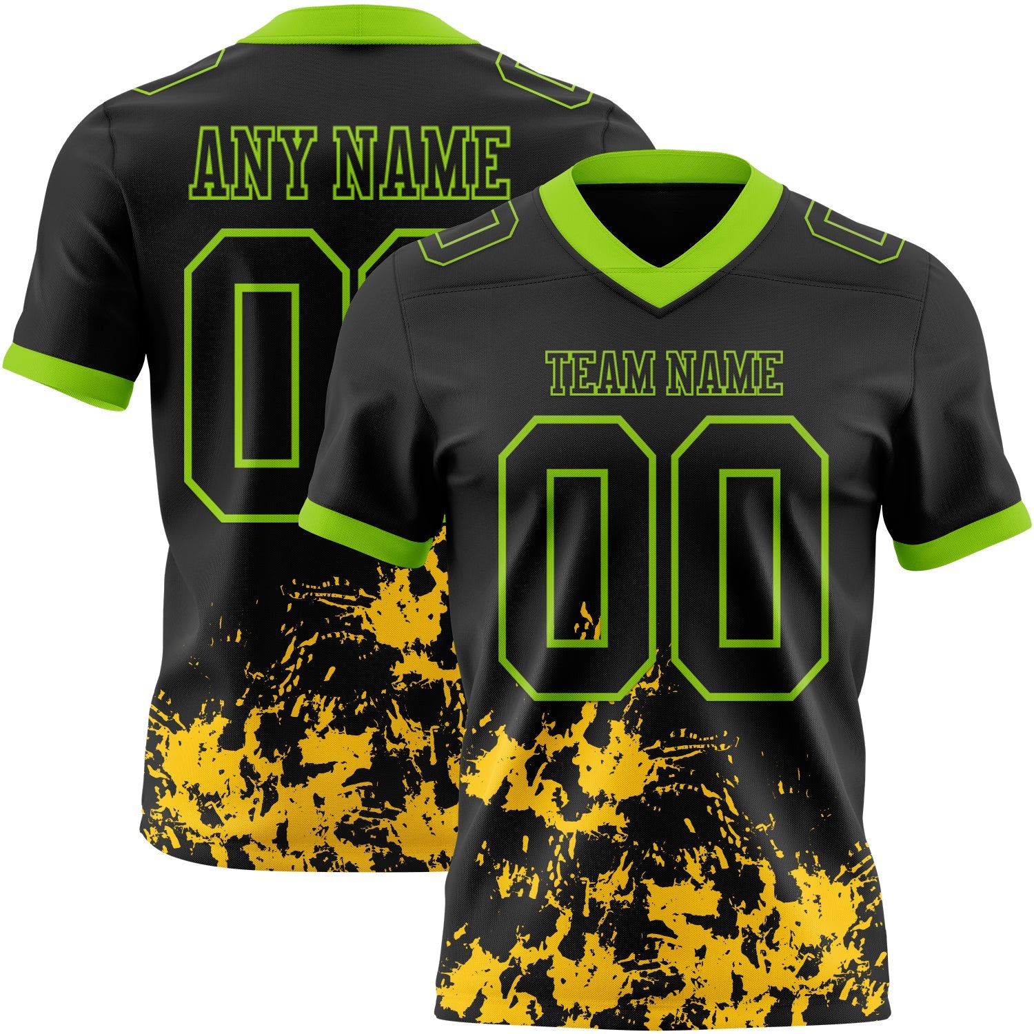 Custom Black Yellow-Neon Green 3D Pattern Splash Authentic Football Jersey - Main View