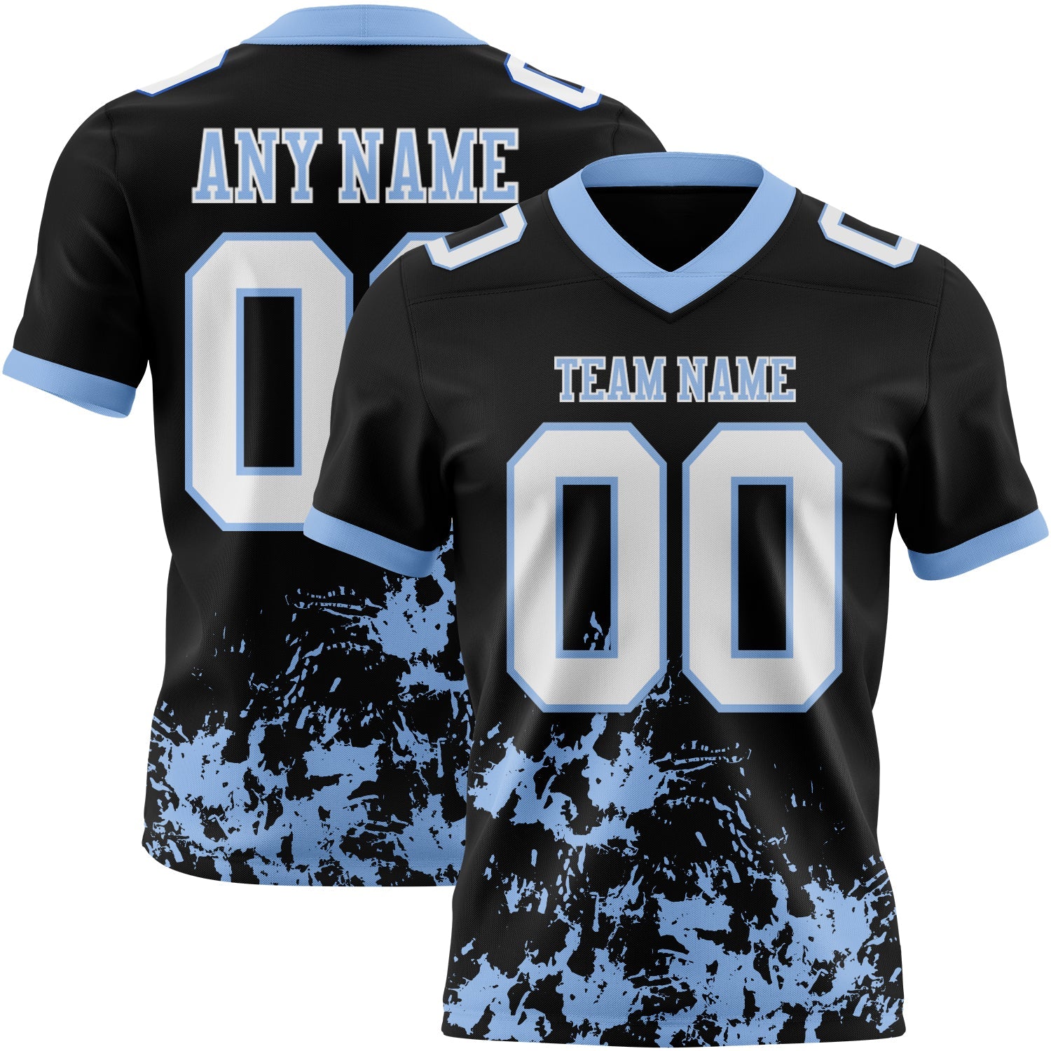 Custom Black White-Light Blue 3D Pattern Splash Authentic Football Jersey - Main View