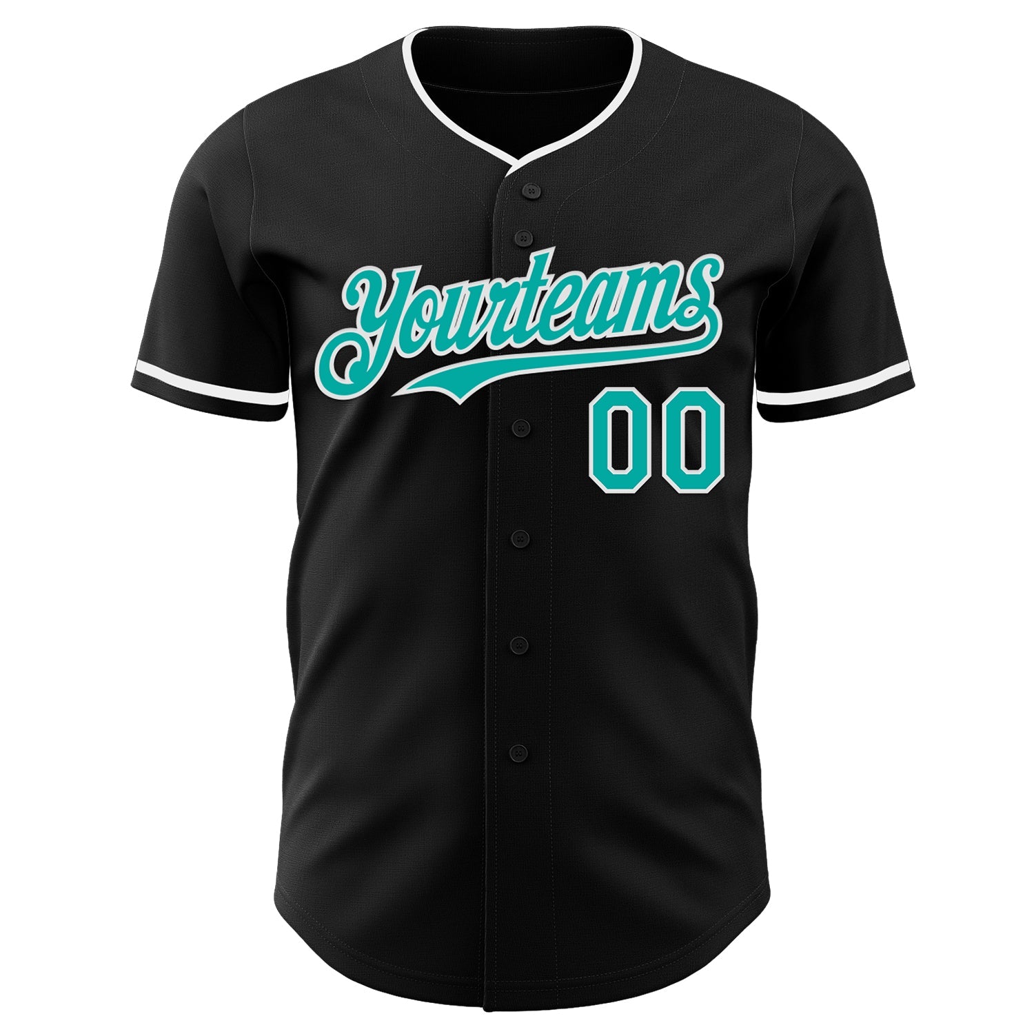 Custom Black Aqua-White Authentic Baseball Jersey view 2