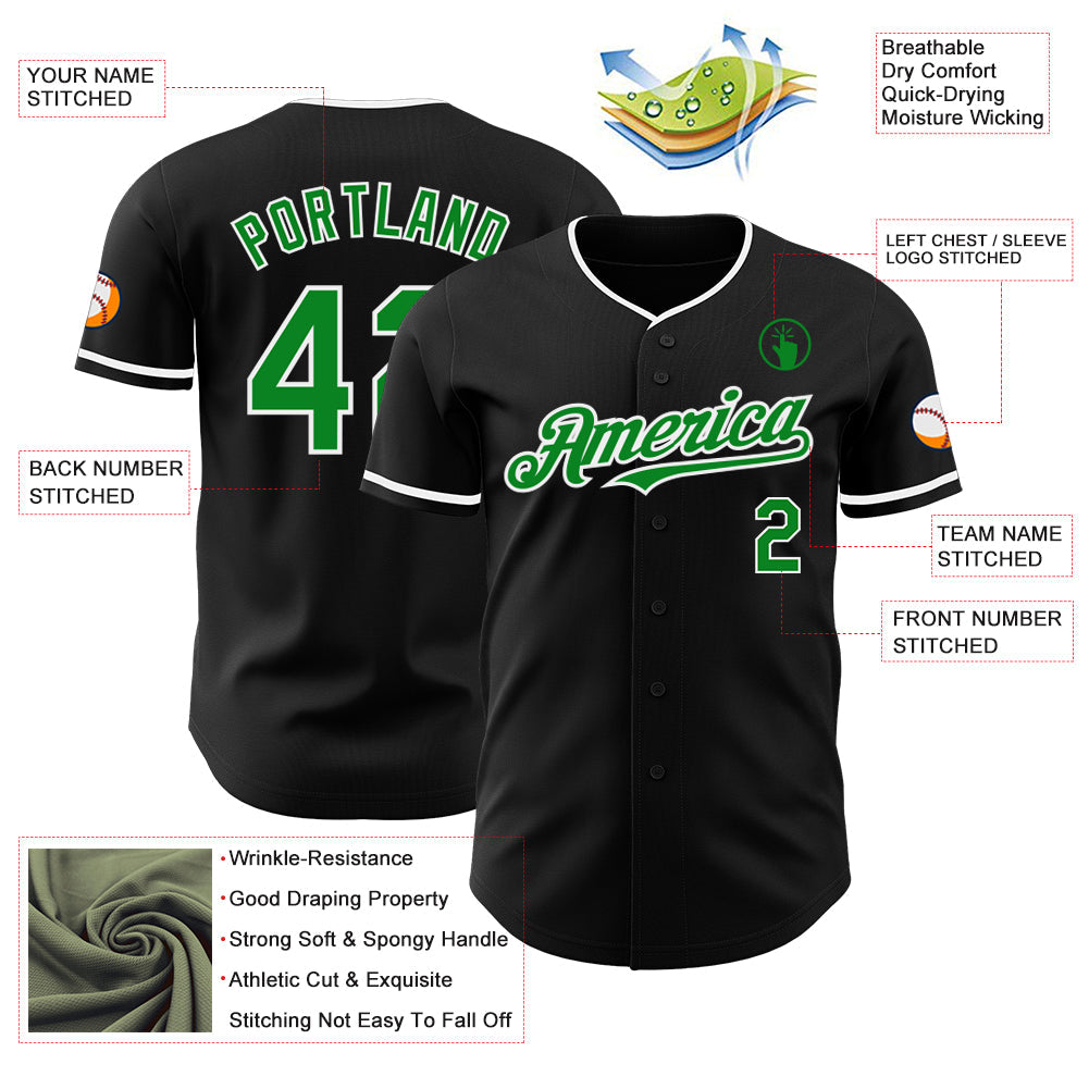 Custom Black Grass Green-White Authentic Baseball Jersey view 3