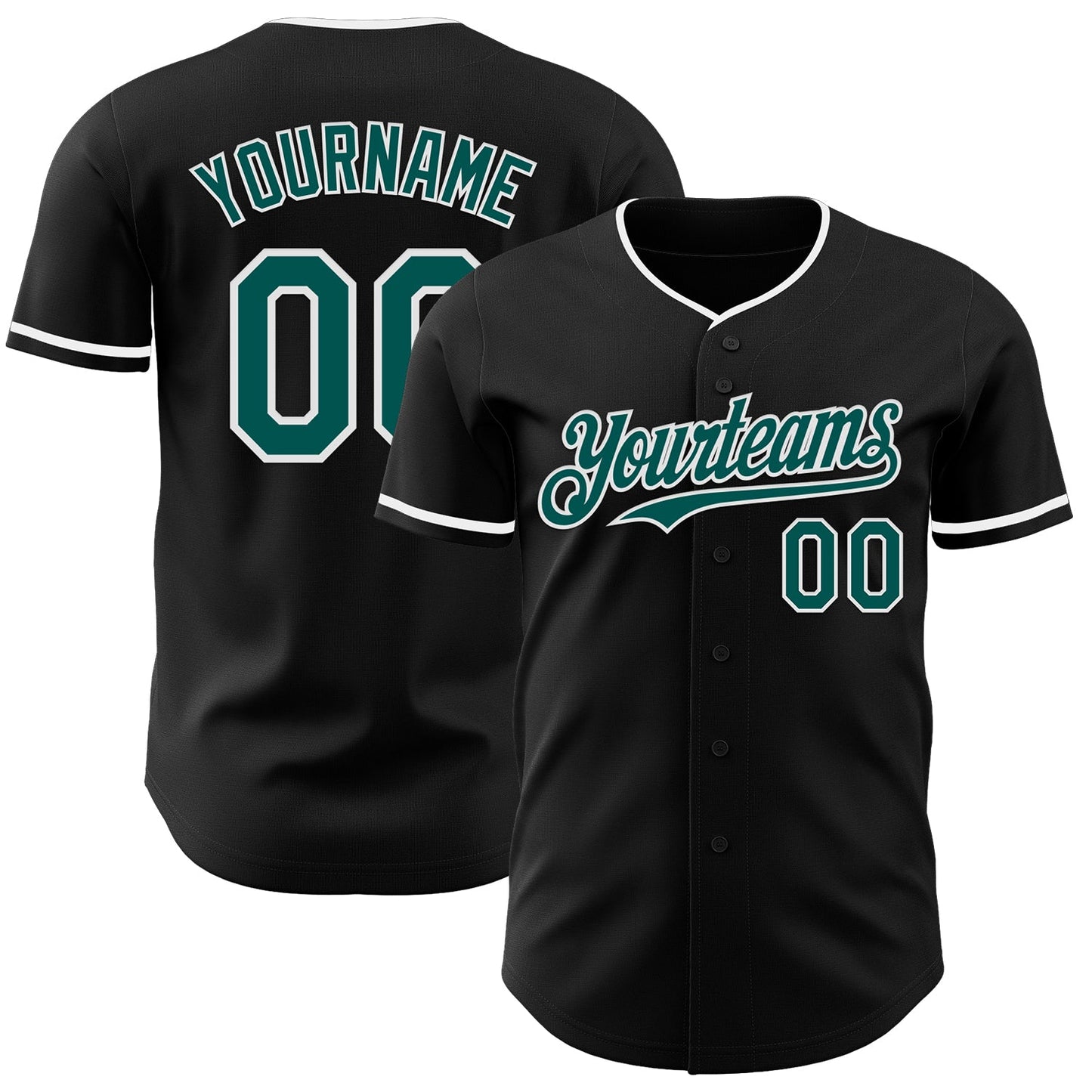 Custom Black Midnight Green-White Authentic Baseball Jersey - Main View