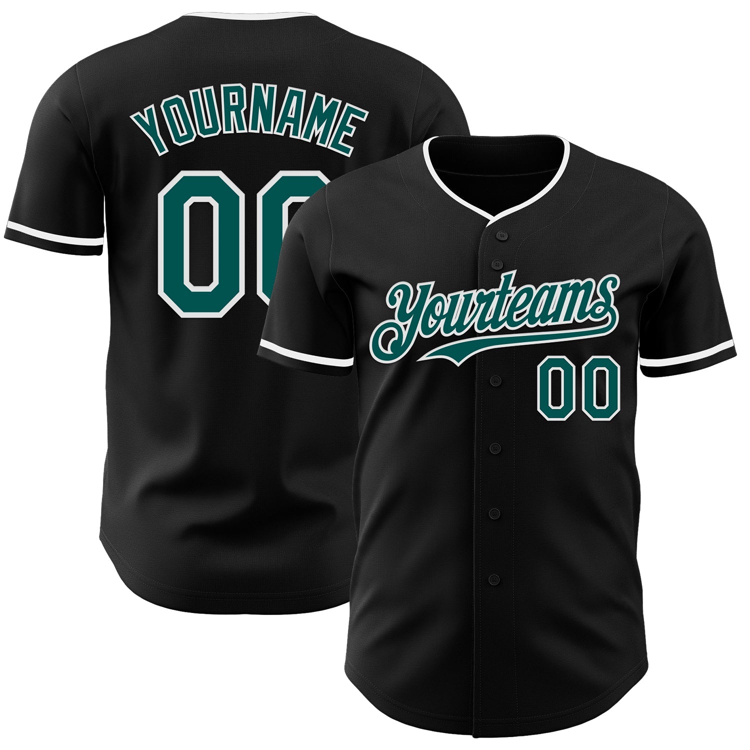Custom Black Midnight Green-White Authentic Baseball Jersey - Main View