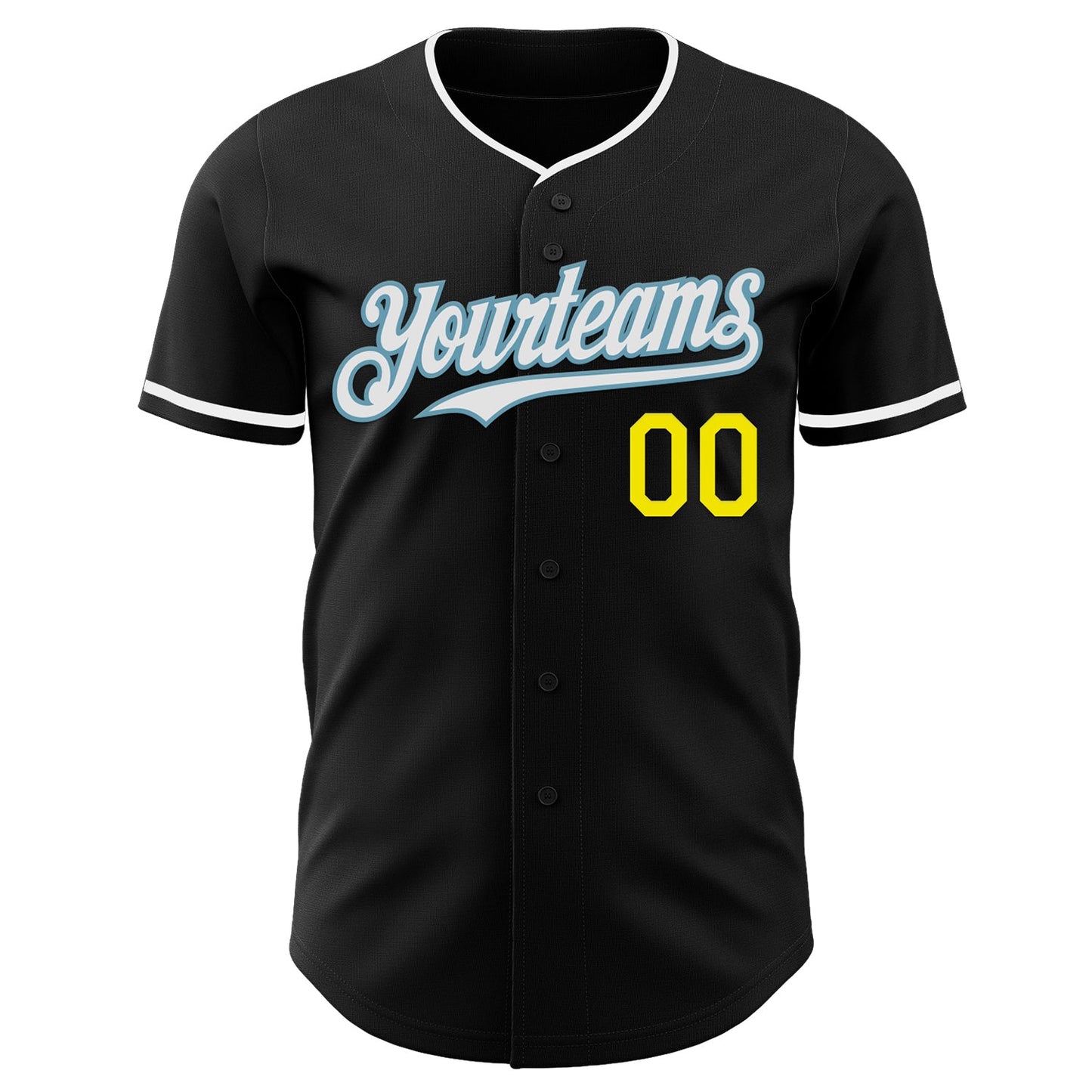 Custom Black Light Yellow Shadow Blue-White Authentic Baseball Jersey view 2