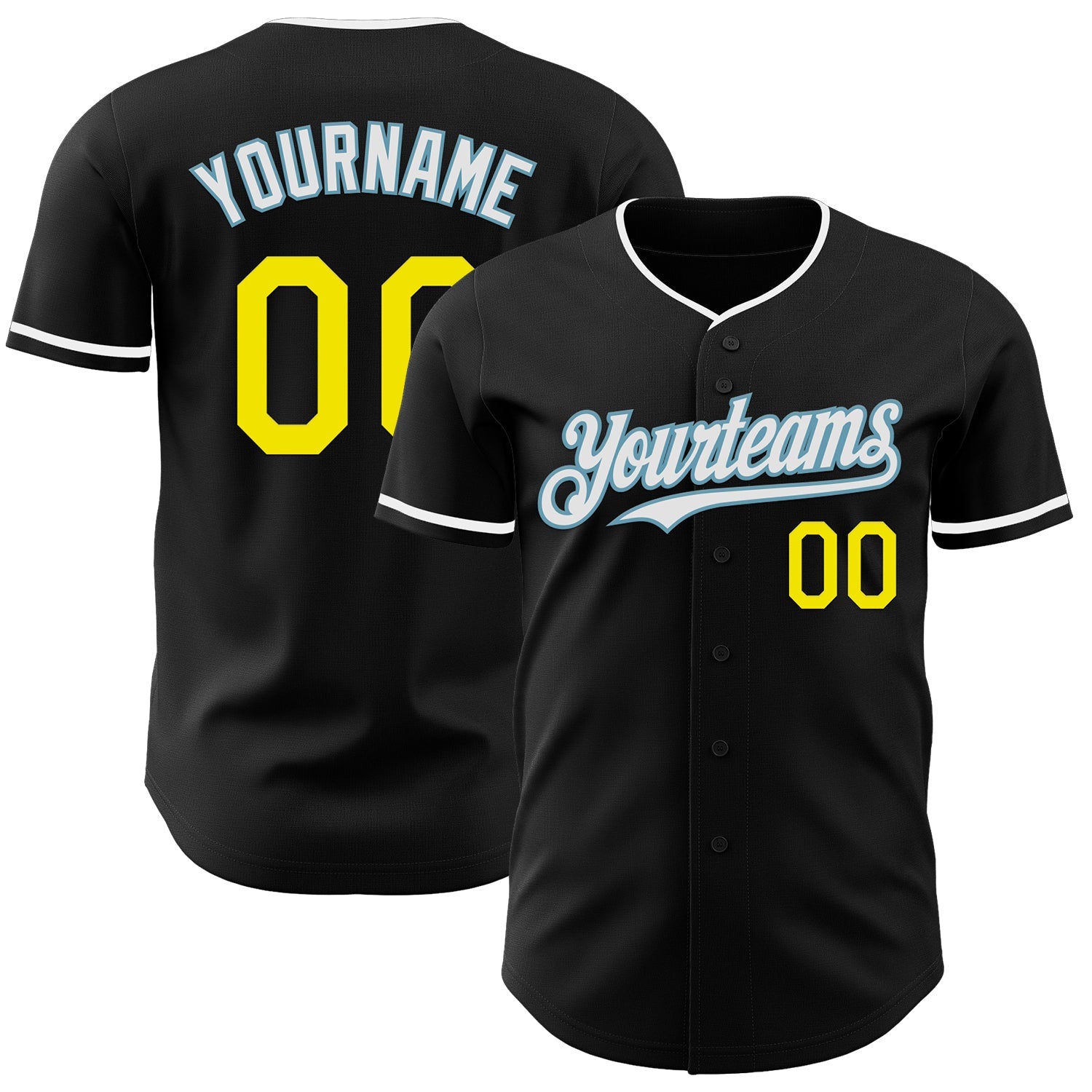 Custom Black Light Yellow Shadow Blue-White Authentic Baseball Jersey - Main View