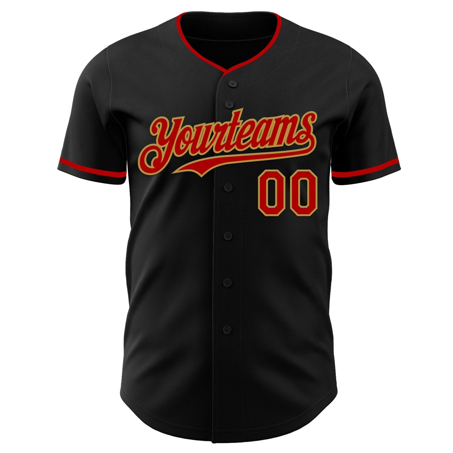 Custom Black Red-Old Gold Authentic Baseball Jersey view 2