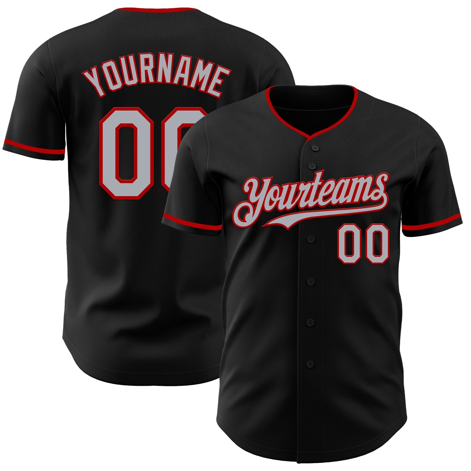 Custom Black Gray-Red Authentic Baseball Jersey - Main View
