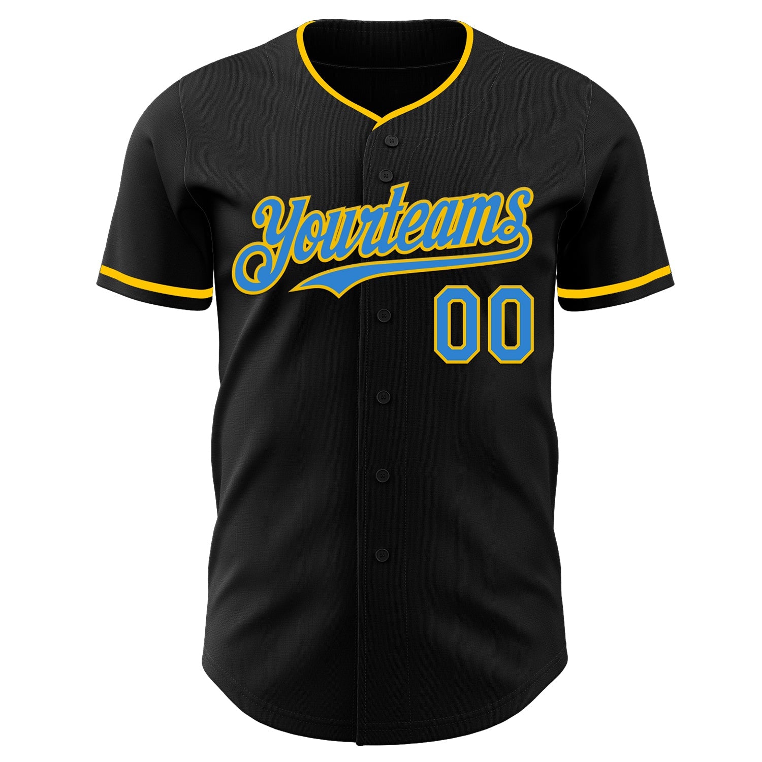 Custom Black Electric Blue-Yellow Authentic Baseball Jersey view 2